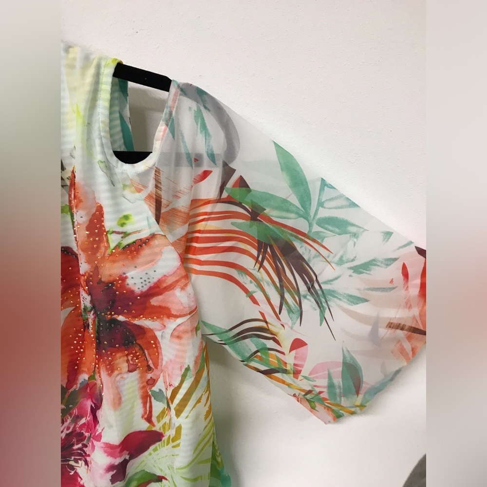 Plus Size Women Short Cap-Sleeve Floral Casual Blouse Tee T Shirt Top Green - Picture 5 of 7
